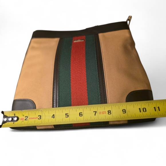 Gucci Vintage Sherry Web Classic Leather & Tan Canvas Tote - Picture 9 of 14